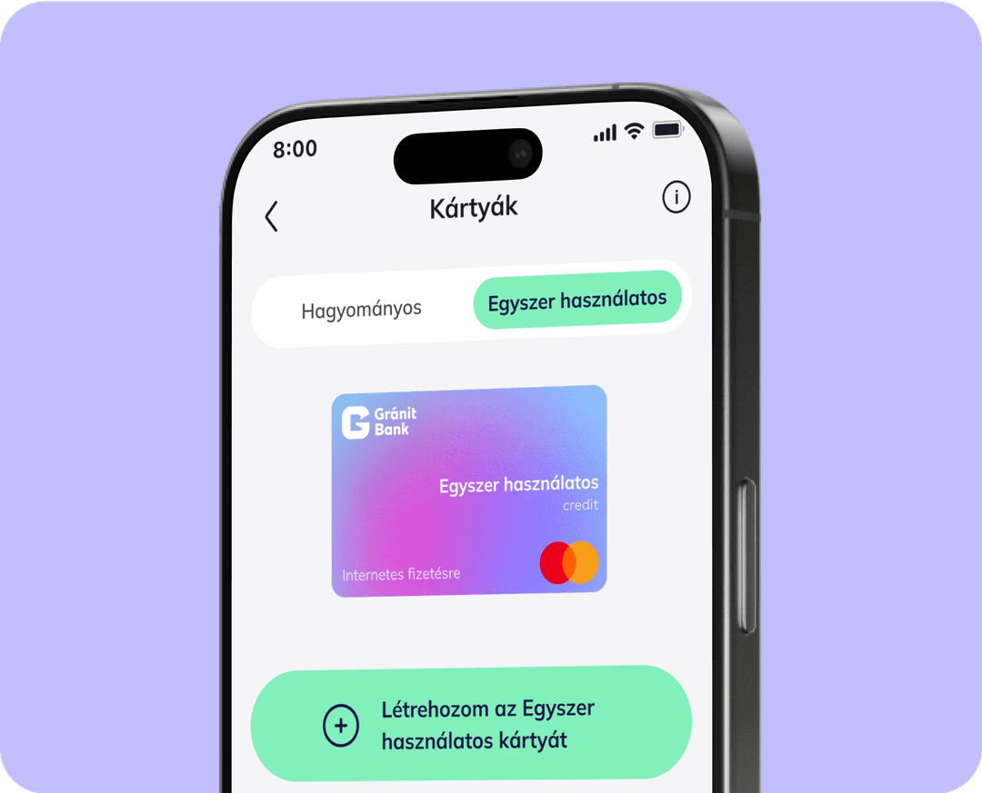 Egyszer használatos kártyát létrehozó felhasználói felület.